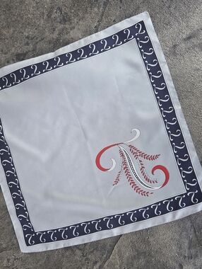 Vintage White Scarf with Navy Border and Red Accent